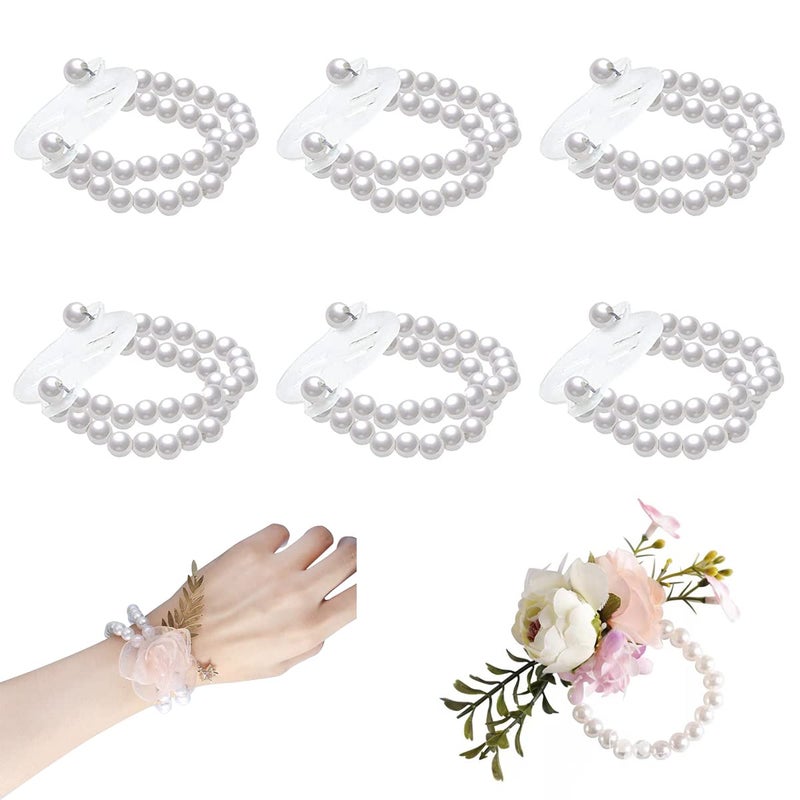 QRWT 6PCS Pearl Wrist Corsage Bands Bride Elastic Pearl Wristband Corsage DIY Stretch Pearl Wedding Wrist Handmade Corsage Accessories for Wedding Party Bride Bridesmaid Christmas Thanksgiving - Image 1